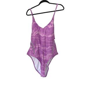 Mynah Womens Swimsuit One Piece Mauve Marble Cutout Lace Back Plus Size XXL 2X‎